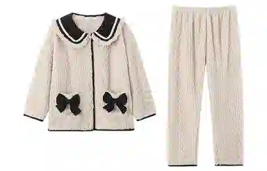 小情歌 珊瑚绒睡衣 冬季 加绒加厚保暖御寒家居服 女款  白色