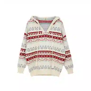 小镇姗姗 条纹连帽套头长袖针织衫 女款