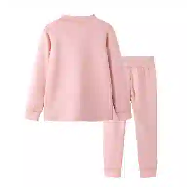 英氏 纯色条纹圆领套头高腰厚款保暖套装 儿童款