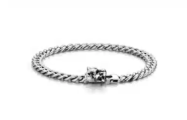 IDEAGEMER Silver Wolf Head Cuban Bracelet