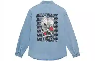 中国李宁 黄金年代 水洗字母图案印花单排扣牛仔长袖衬衫 男款 浅蓝色