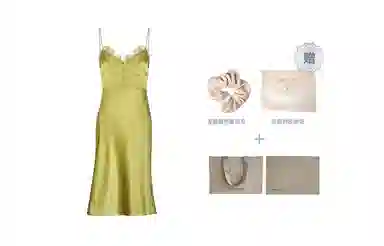 桑罗  弹力真丝桑蚕丝睡裙法式蕾丝吊带裙可外穿随心肩带睡衣 家居连衣裙  女款