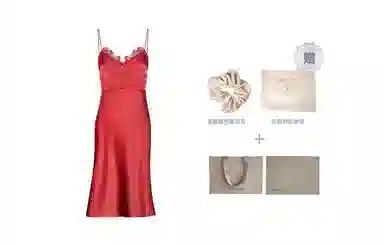 桑罗  弹力真丝桑蚕丝睡裙法式蕾丝吊带裙可外穿随心肩带睡衣 家居连衣裙  女款