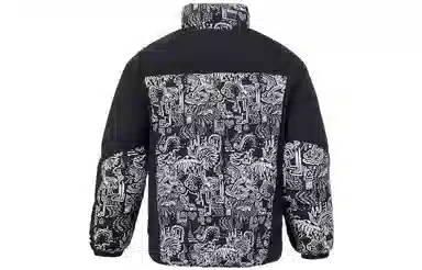 李宁 运动篮球系列 满印拉链立领长袖羽绒服 男款 黑色