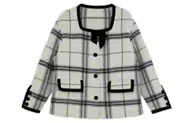 小镇姗姗 格纹方领双面呢大衣 女款 灰格子