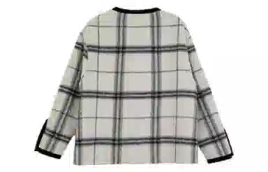 小镇姗姗 格纹方领双面呢大衣 女款 灰格子