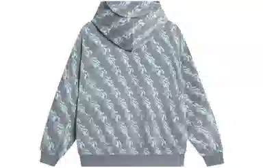 中国李宁 几何图案印花加绒保暖宽松套头连帽卫衣 男女同款 灰色