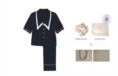 桑罗  真丝睡衣套装轻法式双层大尖领纯色青春活力学院风 家居套装 女款