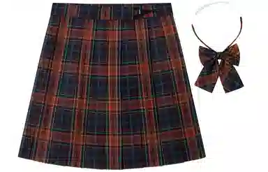 东鲸岁时记  格纹短款百褶半身裙 红皇后格裙