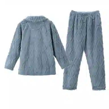 芬腾 睡衣珊瑚绒秋冬季法兰绒加厚长袖可外穿休闲大码家居服套装 男士 灰兰