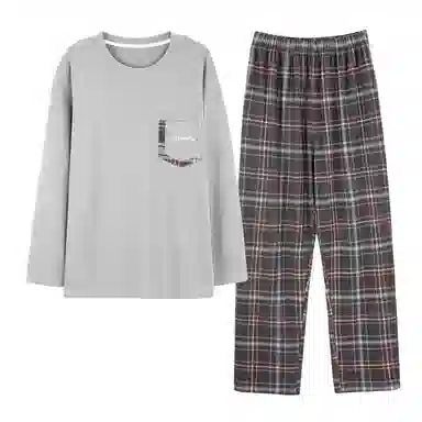 棉基因 纯棉春季长袖长裤睡衣男家居服套装 简约圆领睡衣 男款灰色