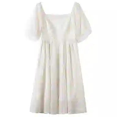 小镇姗姗 纯色镂空方领短袖连衣裙 礼盒装