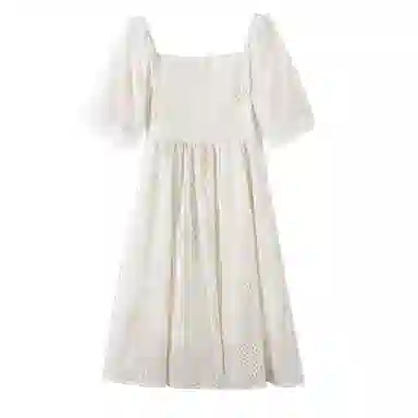 小镇姗姗 纯色镂空方领短袖连衣裙 礼盒装