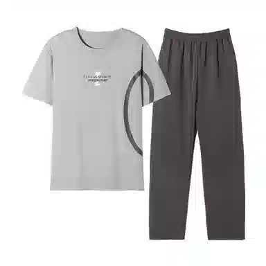 棉基因 纯棉短袖长裤睡衣 圆领家居服套装 春夏季 男款 灰色