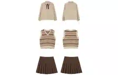 小镇姗姗 学院风马甲衬衫百褶套装 女款