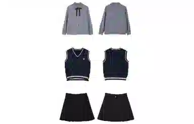 小镇姗姗 学院风马甲衬衫百褶套装 女款