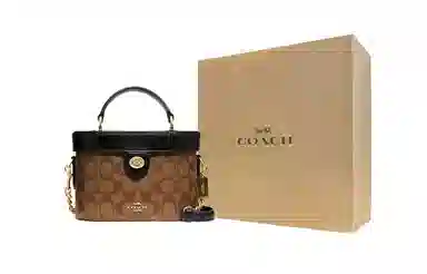 COACH Kay 20 Box Bag Small Black Brown Logo