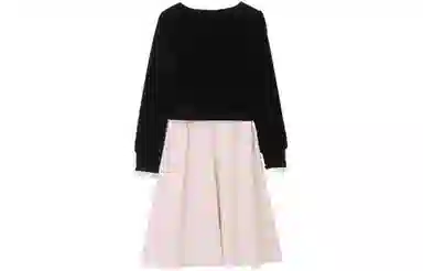 小镇姗姗 撞色休闲假两件长袖连衣裙