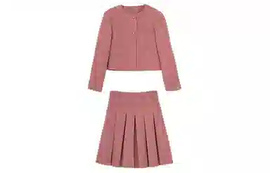 小镇姗姗 纯色圆领上衣短款半裙套装