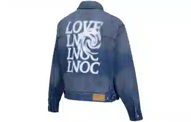 中国李宁 字母印花翻领长袖牛仔外套 男女同款 蓝色