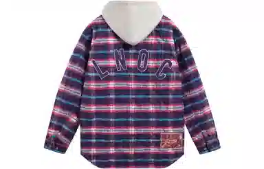 李宁 格子单排扣连帽宽松运动棉服 男女同款 葡灰紫色组格子