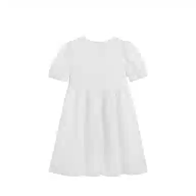 英氏 童装 泡泡袖暗纹绣花短袖连衣裙 女童 白色