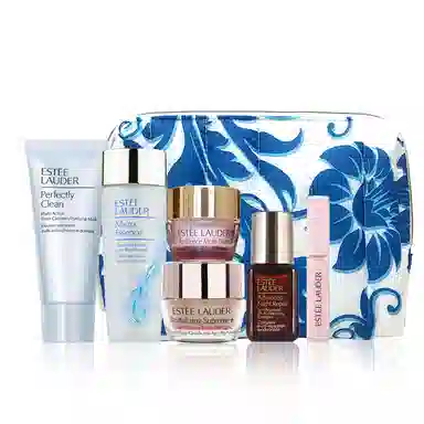 雅诗兰黛 修护套装 细腻保湿 唇蜜+原生液+智妍清爽面霜+特润精华+多肽眼霜+洁面+化妆包