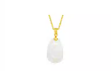 周六福 金镶玉白玉如意玉坠挂坠不含链 足金 田玉 吊坠 女款