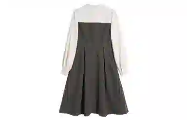 小镇姗姗 翻领拼接单排扣套头长袖连衣裙