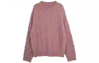 小镇姗姗 纯色绞花圆领针织毛衣