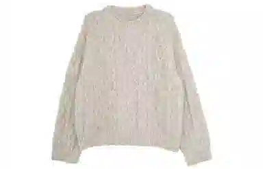 小镇姗姗 纯色绞花圆领针织毛衣