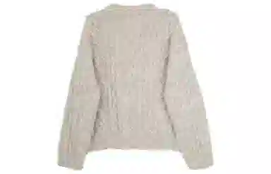 小镇姗姗 纯色绞花圆领针织毛衣