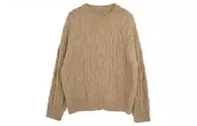 小镇姗姗 纯色绞花圆领针织毛衣