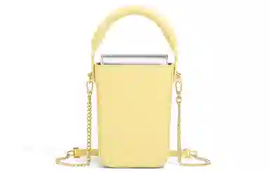 宫选 新款潮流小众设计反光撞色翻盖链条 牛皮 单肩包斜挎包手机包 小号 女款 日光黄 #赠礼盒礼品袋#