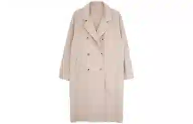 小镇姗姗 纯色系带长款毛呢大衣 女款