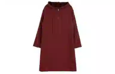 小镇姗姗 纯色高腰连帽套头长袖连衣裙