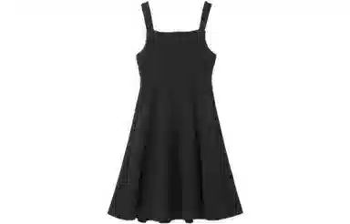 小镇姗姗 纯色吊带无袖连衣裙 黑色