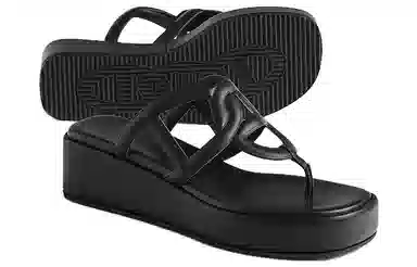 Hermes Leather Herringbone Platform Sandals Black