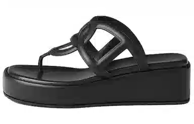 Hermes Leather Herringbone Platform Sandals Black