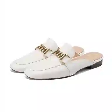 奈绮儿 头层牛皮 方头平跟舒适 时尚凉拖 女款