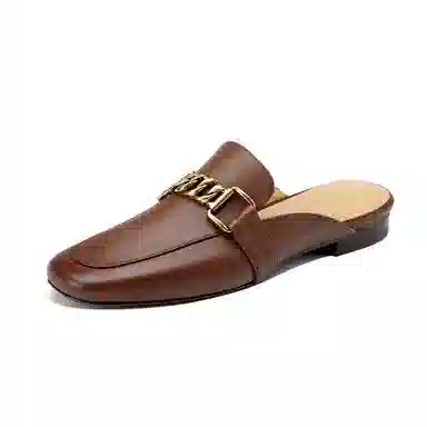 奈绮儿 头层牛皮 方头平跟舒适 时尚凉拖 女款