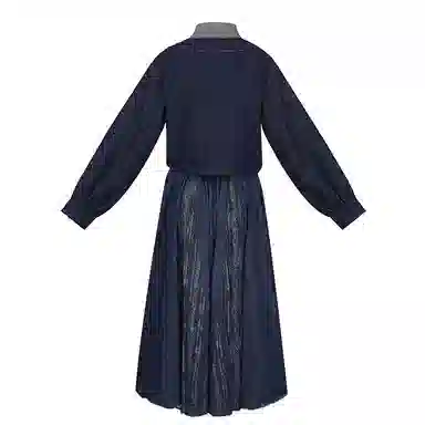 织造司 苍岚 牛仔汉元素圆领衫夹克外套改良毛边破裙原创唐制汉服 女款 深蓝色