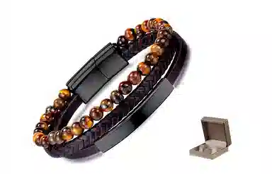 肯默钛钢嘻哈手链  朋克风手环 多层编织皮 简约磁吸开口 男款