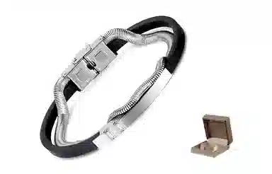 肯默钛钢蛇骨手链 个性街头手环  嘻哈双层 简约磁吸开口 男款 银黑色