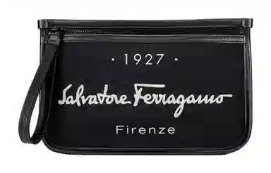 Ferragamo Logo Print Clutch Black