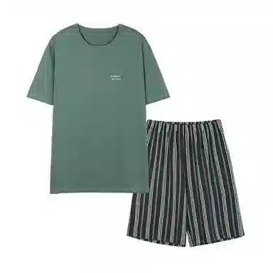 棉基因 纯棉短袖短裤睡衣 休闲简约 宽松家居服套装 家居套装 男款 豆绿色
