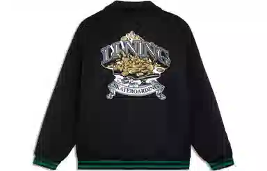 中国李宁 滑板系列 日进斗金 图案刺绣单排扣长袖棉服外套 男款 黑色