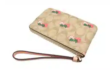 COACH Corner Zip 16 Strawberry Print Wristlet