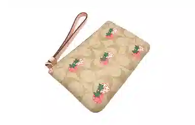 COACH Corner Zip 16 Strawberry Print Wristlet