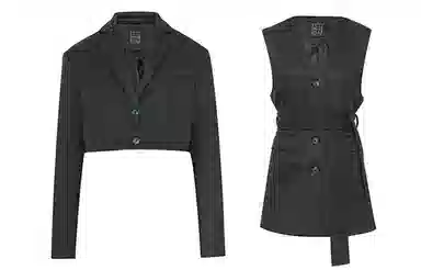 美洋 黑绿豆西装两件套 短西服马甲连衣裙